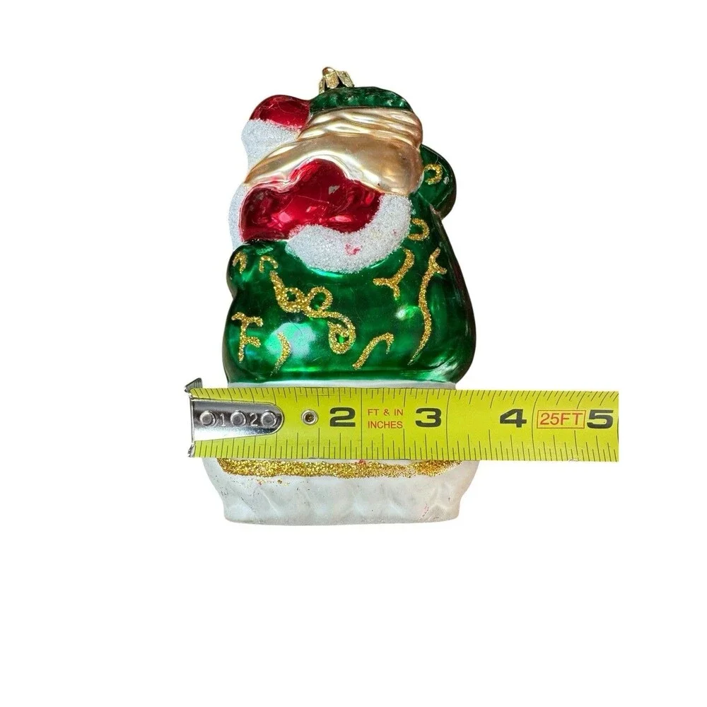 Santa’s Best Blown Glass Ornament Santa In Sleigh With Bag Of Toys 3D Colorful